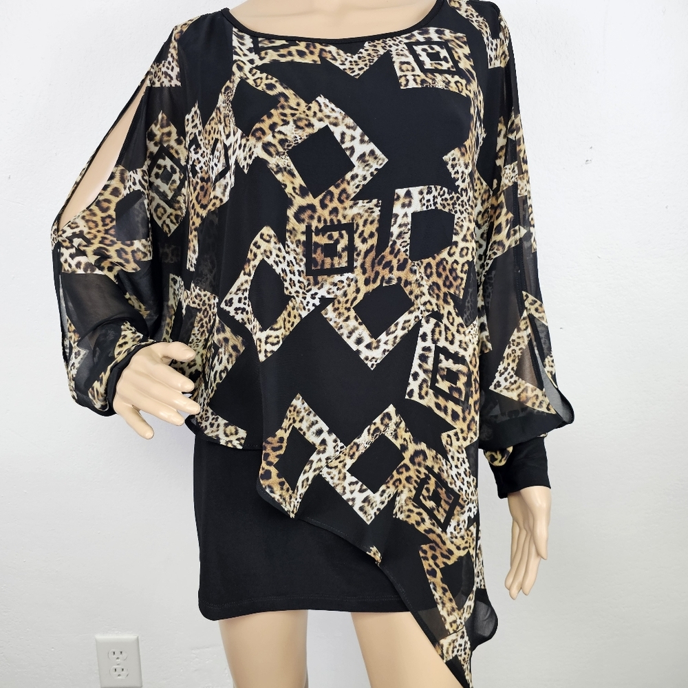 Joseph Ribkoff Sz 12 Tunic Top Chiffon Over Knit Tank  Mobwife  Whimsigoth